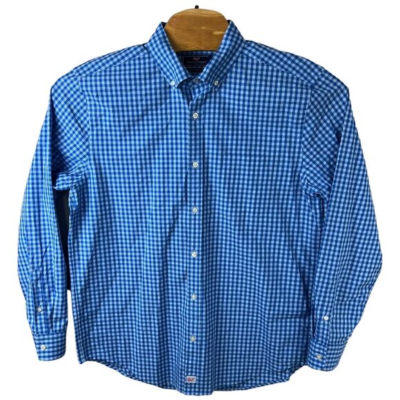 Vineyard Vines Mens Cotton Blue Check Long Sleeve Classic Fit Murray Shirt Large - Picture 2 of 5